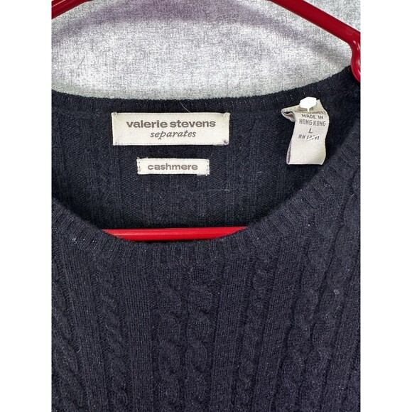 Valerie Stevens Sweaters - Valerie Stevens Black Cashmere Cable Knit Sweater Top Women Large Round Neck